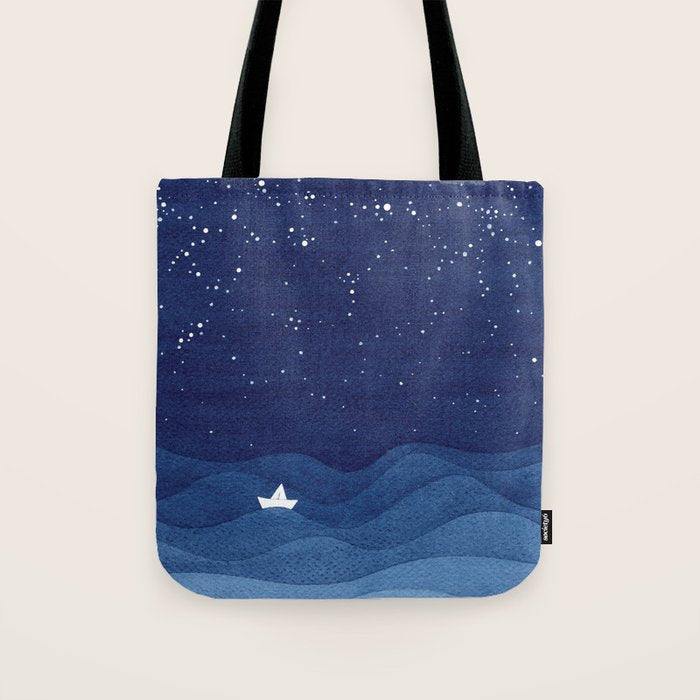 blue ocean waves, sailboat ocean stars Tote Bag Gallery Image 1