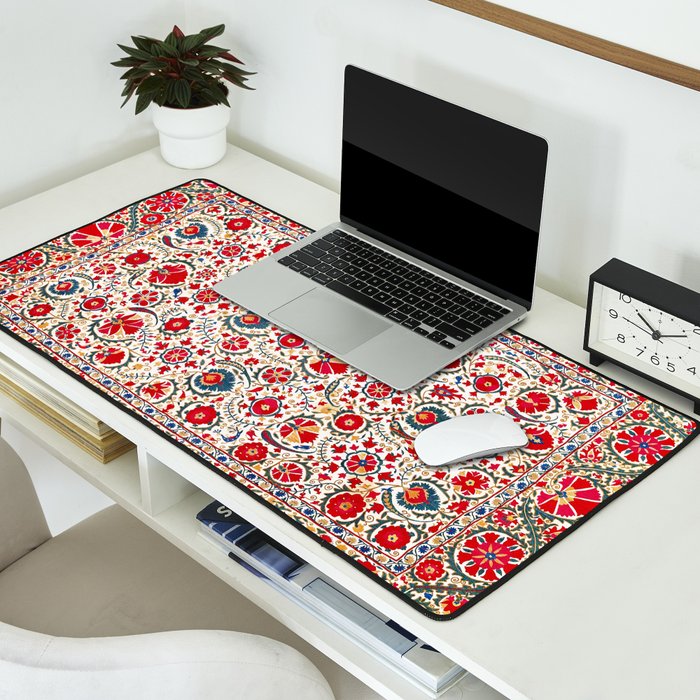 Bokhara  Antique Uzbek Suzani Embroidery Print Desk Mat Gallery Image 2