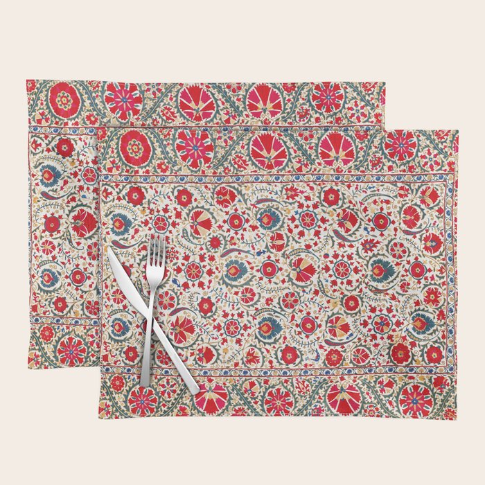 Bokhara  Antique Uzbek Suzani Embroidery Print Placemat Gallery Image 1