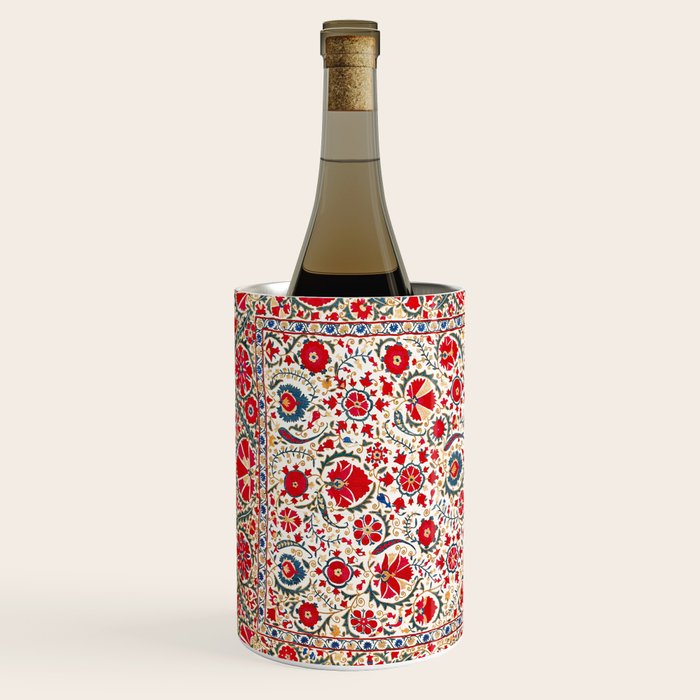 Bokhara  Antique Uzbek Suzani Embroidery Print Wine Chiller Gallery Image 2