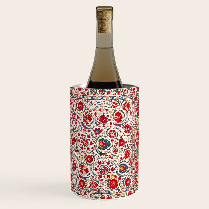 Bokhara  Antique Uzbek Suzani Embroidery Print Wine Chiller Gallery Image 3