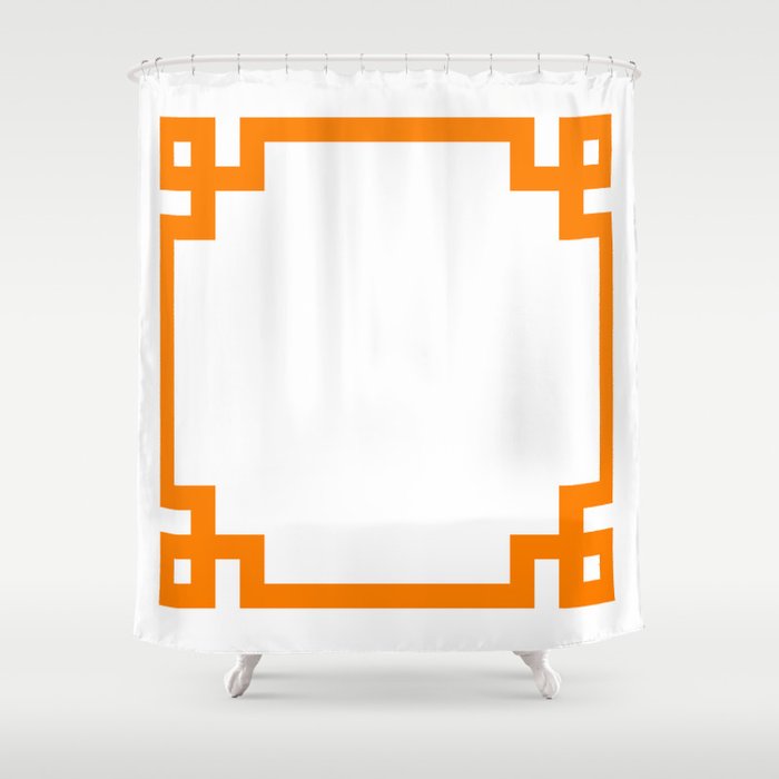 Orange Greek Key Square Border Shower Curtain Gallery Image 1