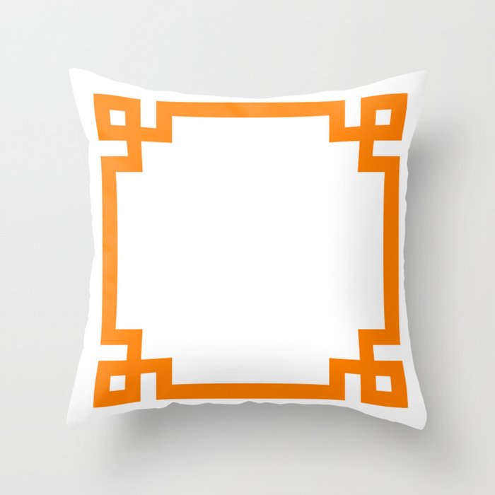 Orange Greek Key Square Border Throw Pillow Gallery Image 1