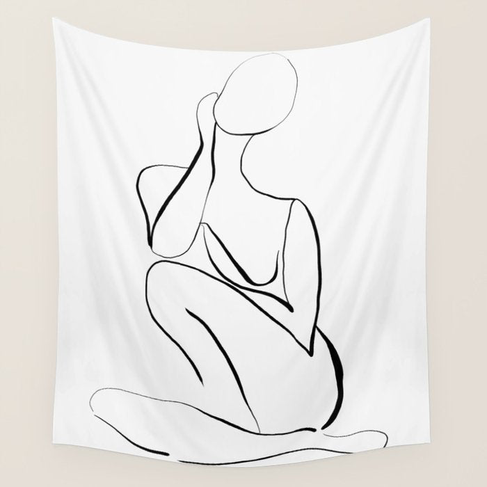 Female Figure Line Art Wall Tapestry Gallery Image 1