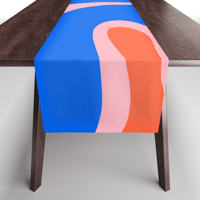 Copacetic Retro Abstract Pattern Pink Orange-Red Bright Blue Table Runner Gallery Image 1