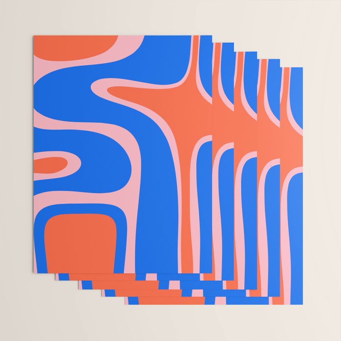 Copacetic Retro Abstract Pattern Pink Orange-Red Bright Blue Wrapping Paper Gallery Image 3