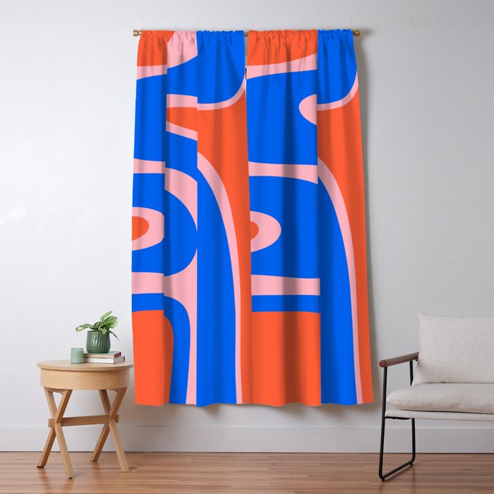 Copacetic Retro Abstract Pattern Pink Orange-Red Bright Blue Window Curtain Gallery Image 5