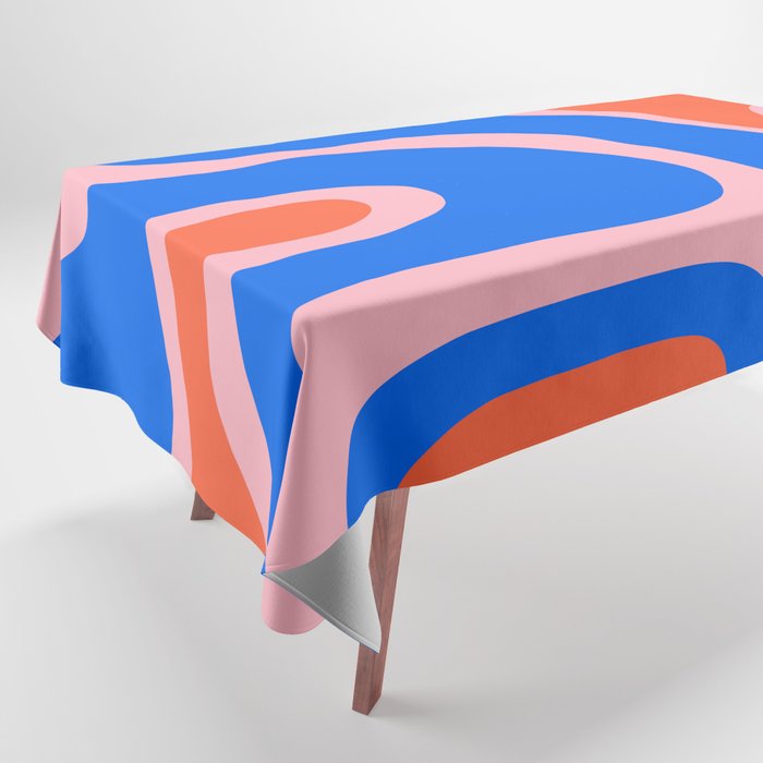 Copacetic Retro Abstract Pattern Pink Orange-Red Bright Blue Tablecloth Gallery Image 1