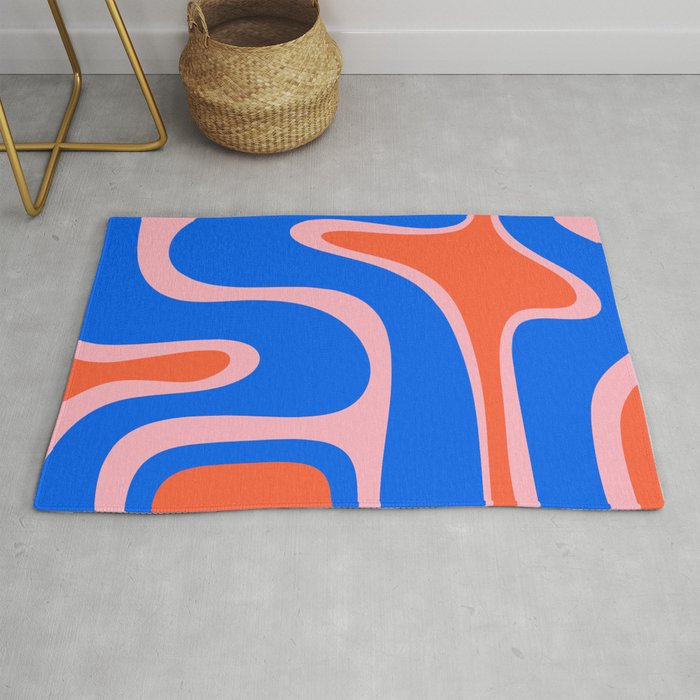 Copacetic Retro Abstract Pattern Pink Orange-Red Bright Blue Rug Gallery Image 1