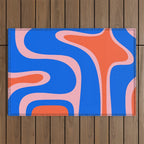 Copacetic Retro Abstract Pattern Pink Orange-Red Bright Blue Outdoor Rug Gallery Image 1