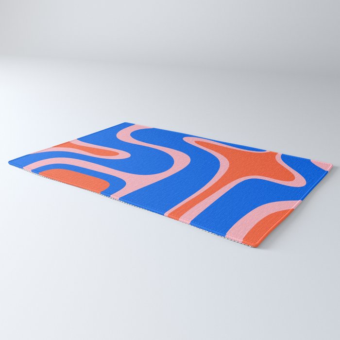 Copacetic Retro Abstract Pattern Pink Orange-Red Bright Blue Rug Gallery Image 3