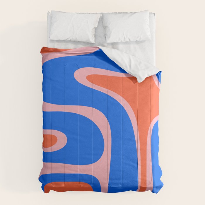 Copacetic Retro Abstract Pattern Pink Orange-Red Bright Blue Comforter Gallery Image 6