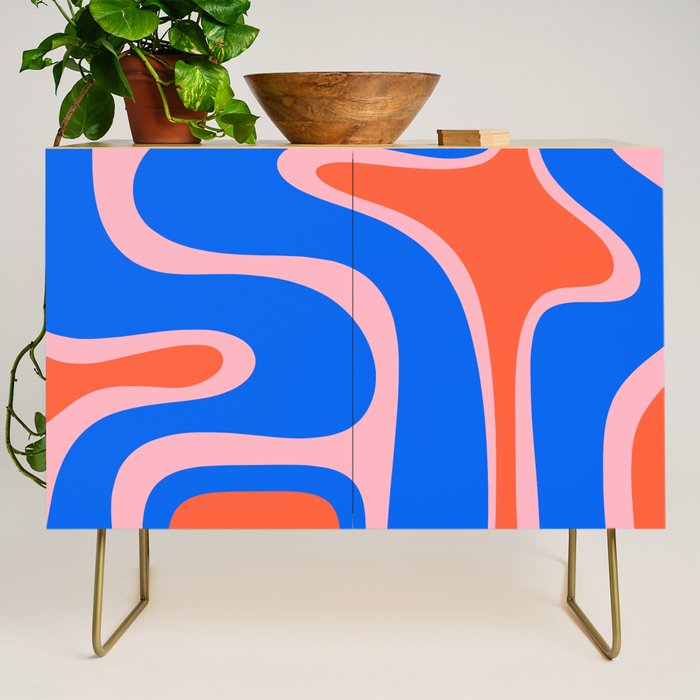 Copacetic Retro Abstract Pattern Pink Orange-Red Bright Blue Credenza Gallery Image 1