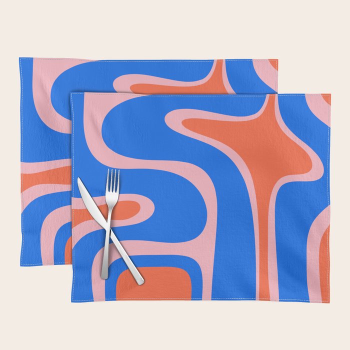 Copacetic Retro Abstract Pattern Pink Orange-Red Bright Blue Placemat Gallery Image 1