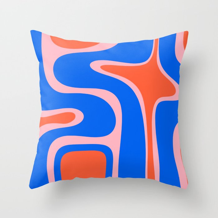 Copacetic Retro Abstract Pattern Pink Orange-Red Bright Blue Throw Pillow Gallery Image 1