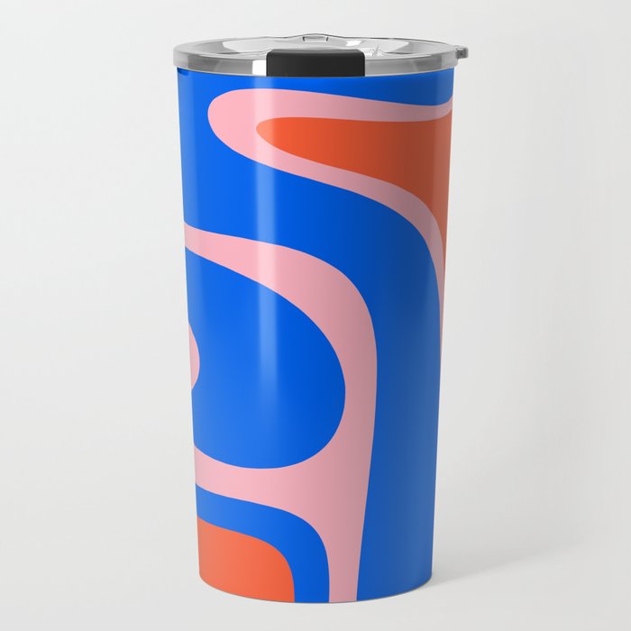 Copacetic Retro Abstract Pattern Pink Orange-Red Bright Blue Travel Mug