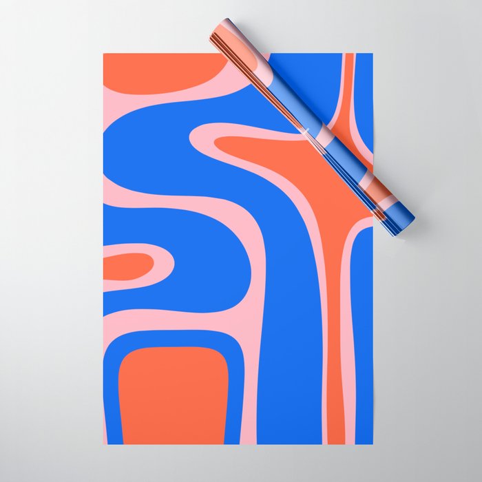 Copacetic Retro Abstract Pattern Pink Orange-Red Bright Blue Wrapping Paper Gallery Image 1