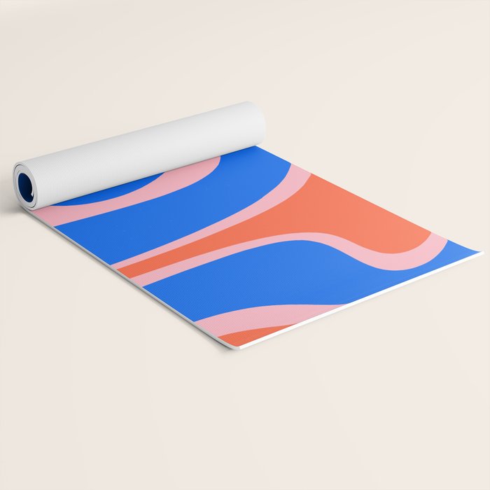 Copacetic Retro Abstract Pattern Pink Orange-Red Bright Blue Yoga Mat Gallery Image 2