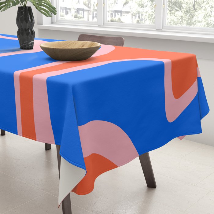 Copacetic Retro Abstract Pattern Pink Orange-Red Bright Blue Tablecloth Gallery Image 3