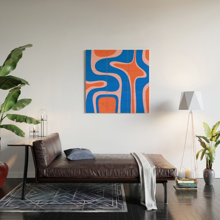 Copacetic Retro Abstract Pattern Pink Orange-Red Bright Blue Wood Wall Art Gallery Image 2