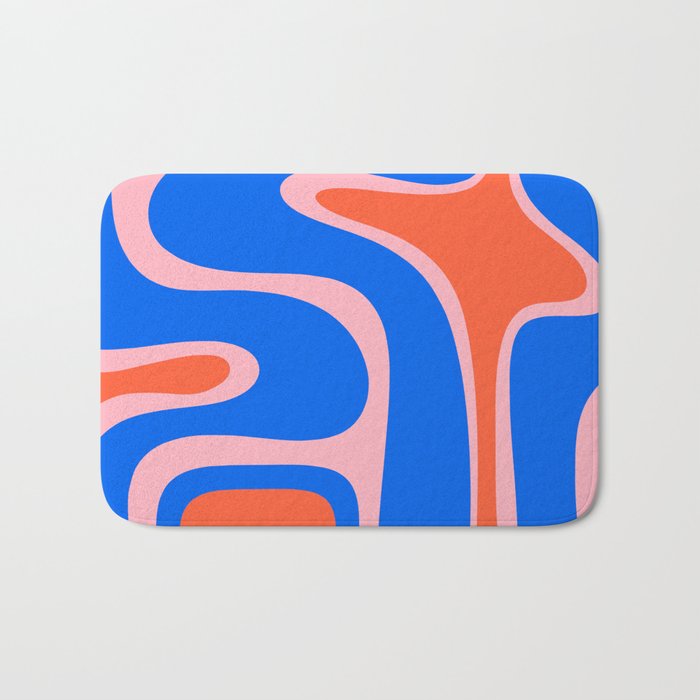 Copacetic Retro Abstract Pattern Pink Orange-Red Bright Blue Bath Mat Gallery Image 1