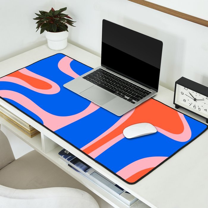 Copacetic Retro Abstract Pattern Pink Orange-Red Bright Blue Desk Mat Gallery Image 2