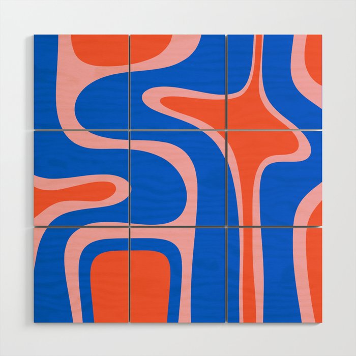 Copacetic Retro Abstract Pattern Pink Orange-Red Bright Blue Wood Wall Art Gallery Image 1