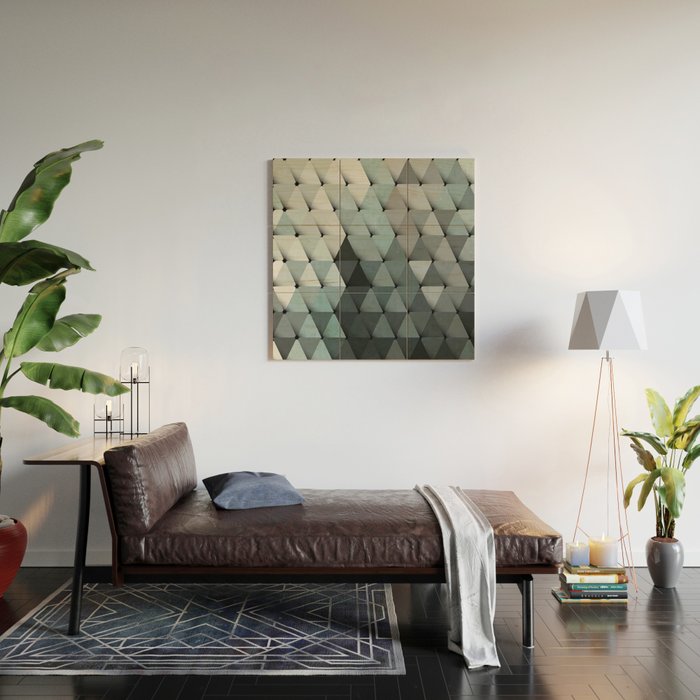 Triangles Teal Gray Wood Wall Art Gallery Image 2