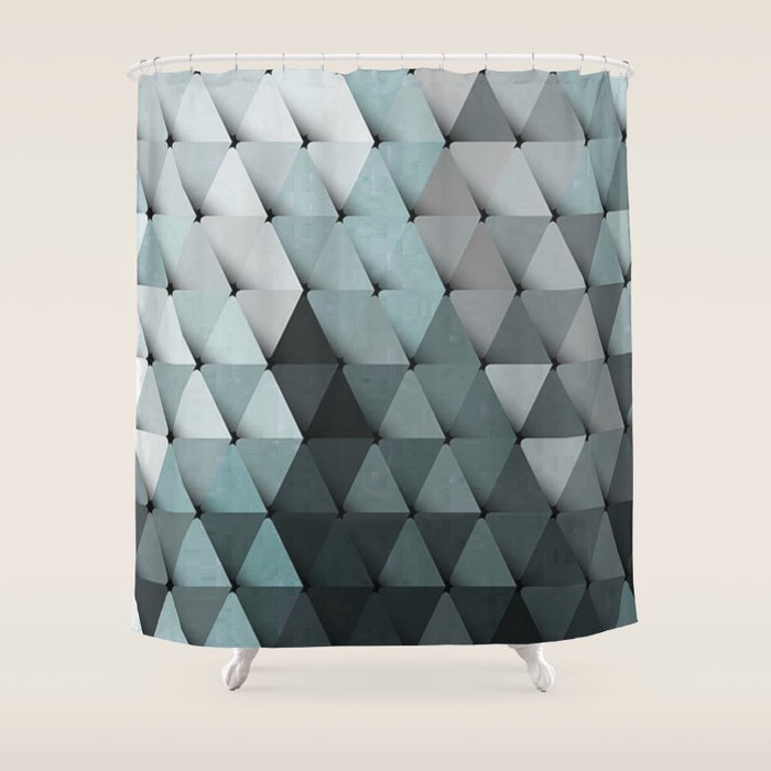 Triangles Teal Gray Shower Curtain Gallery Image 1