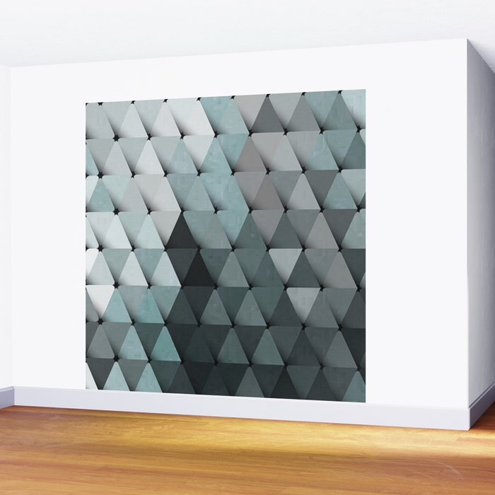 Triangles Teal Gray Wall Mural Gallery Image 2