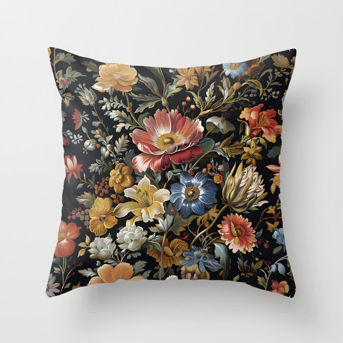 Countryside Bloom Ethereal Dark Floral Throw Pillow Gallery Image 6