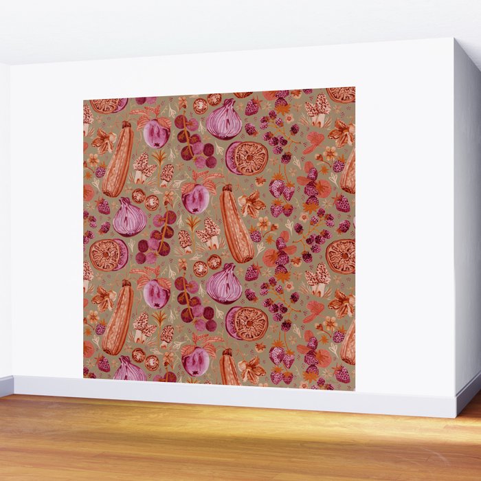 Garden Vegetables and Fresh Fruit in Mocha Mousse Wall Mural Gallery Image 2