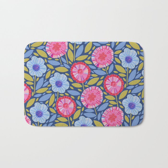 Folk Floral Blossoms in Eggplant Purple Bath Mat Gallery Image 1
