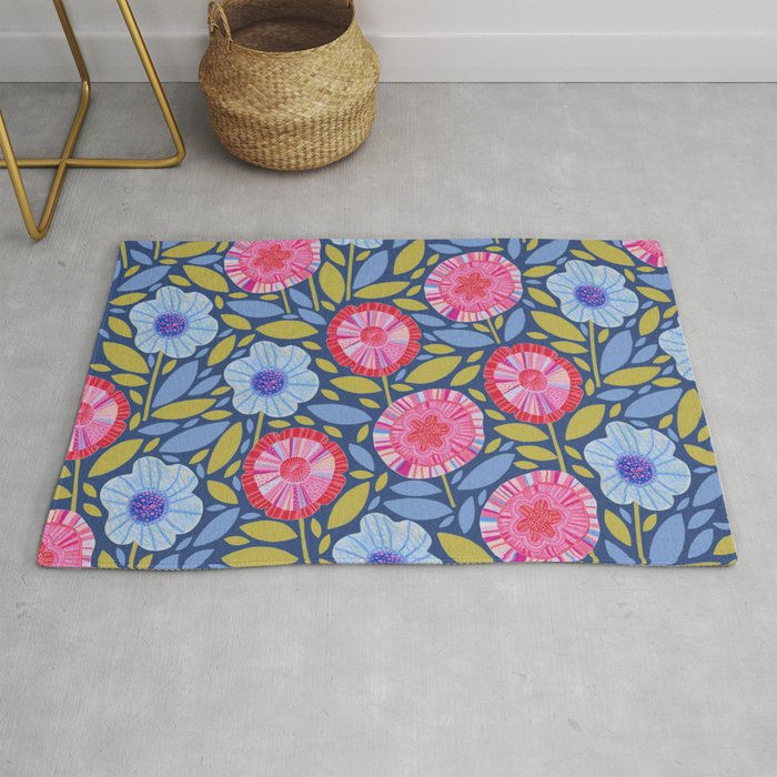 Folk Floral Blossoms in Eggplant Purple Rug Gallery Image 1