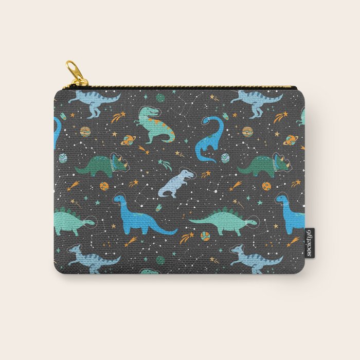 Dinosaurs in Space in Blue Carry All Pouch Gallery Image 1