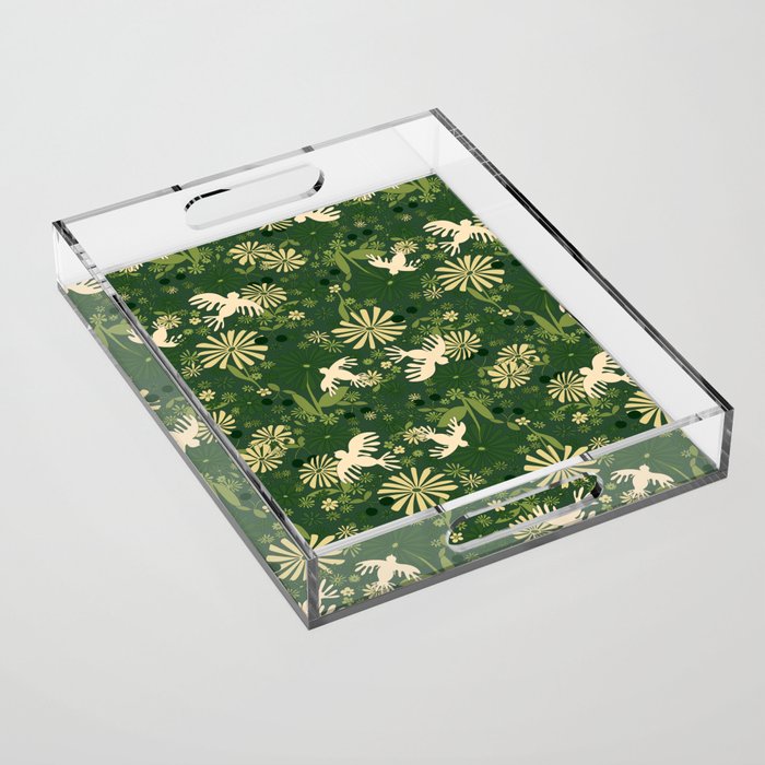 Birds & Flowers Green Acrylic Tray Gallery Image 1