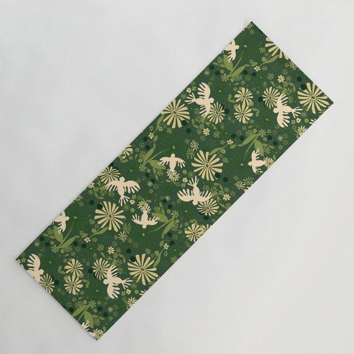 Birds & Flowers Green Yoga Mat Gallery Image 1