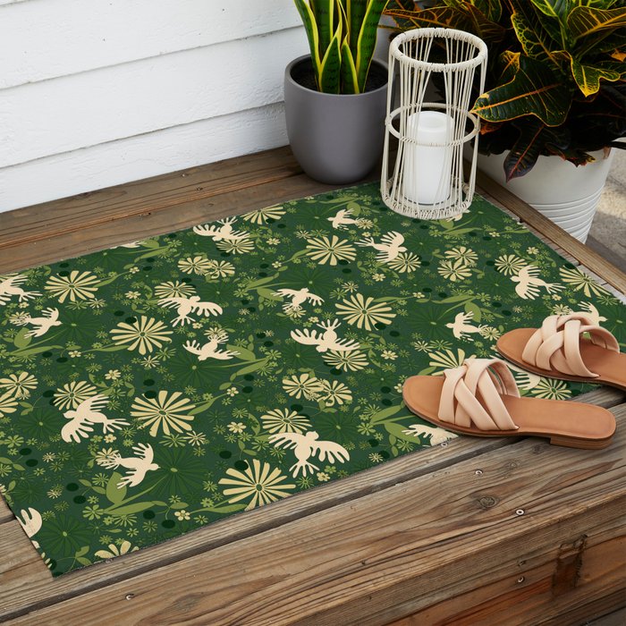 Birds & Flowers Green Outdoor Rug Gallery Image 2