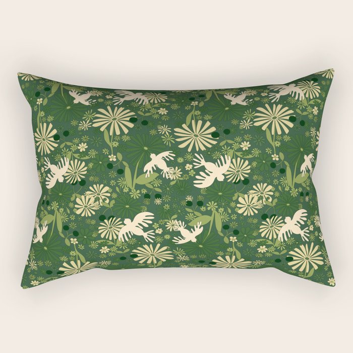Birds & Flowers Green Rectangular Pillow Gallery Image 1
