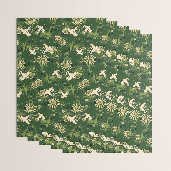 Birds & Flowers Green Wrapping Paper Gallery Image 3