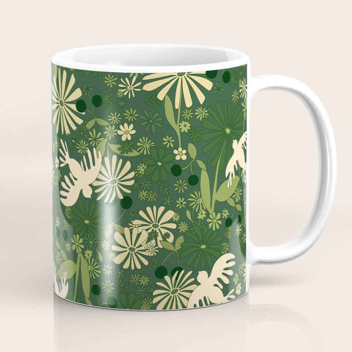 Birds & Flowers Green Coffee Mug Gallery Image 1
