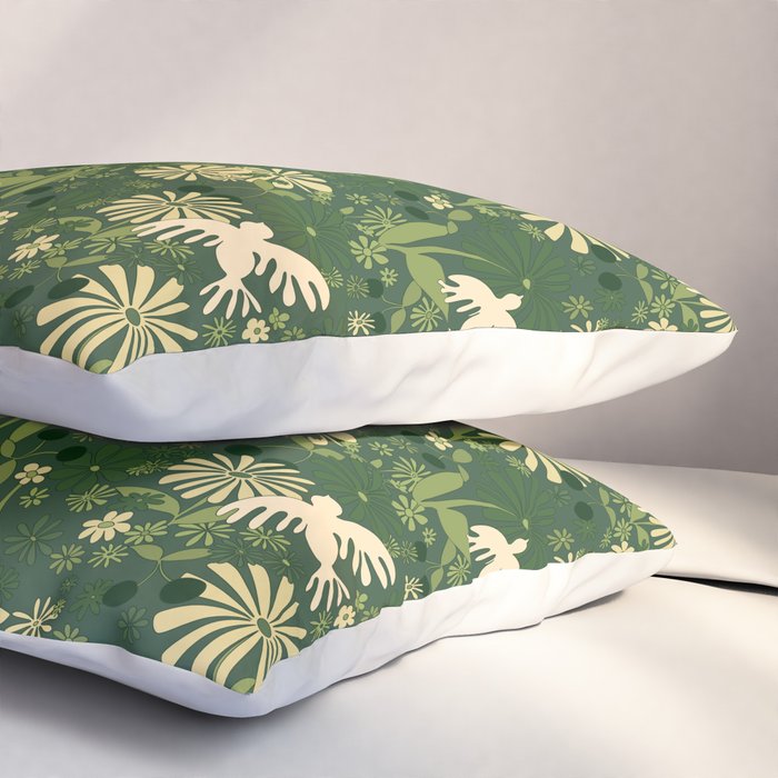Birds & Flowers Green Pillow Sham Gallery Image 3