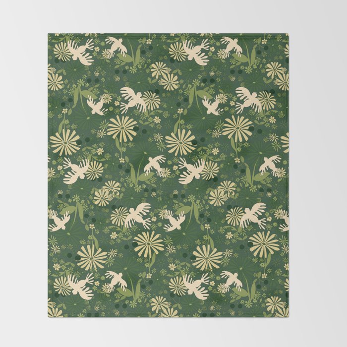 Birds & Flowers Green Throw Blanket Gallery Image 2