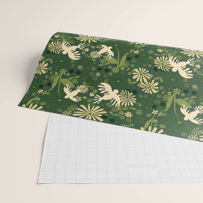 Birds & Flowers Green Wrapping Paper Gallery Image 2