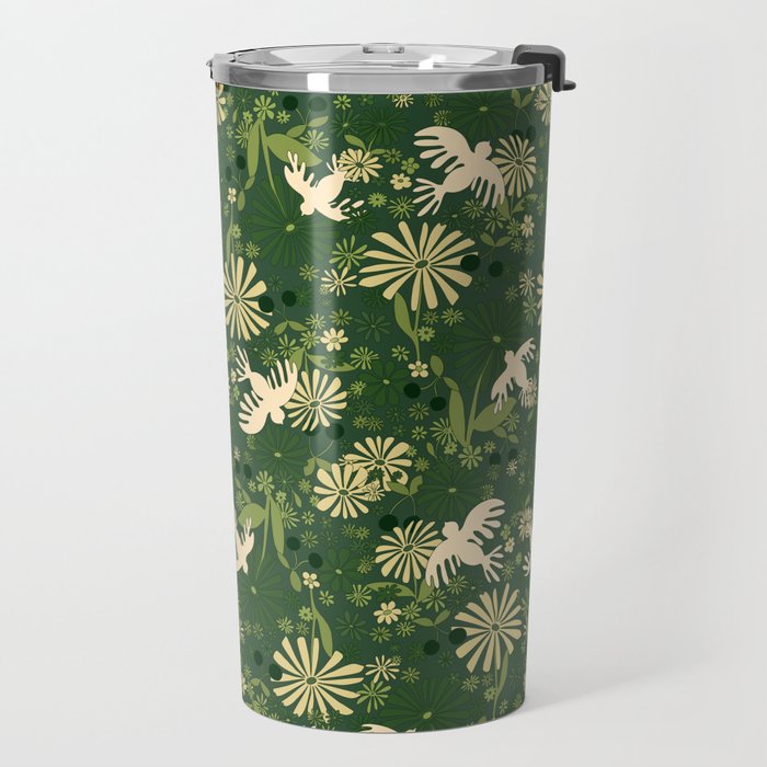 Birds & Flowers Green Travel Mug Gallery Image 2
