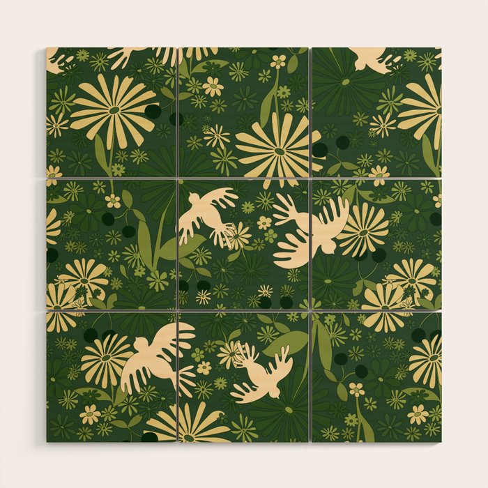 Birds & Flowers Green Wood Wall Art Gallery Image 1