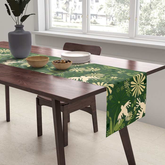 Birds & Flowers Green Table Runner Gallery Image 2