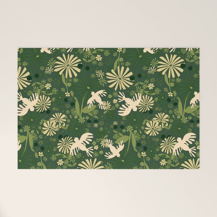 Birds & Flowers Green Welcome Mat Gallery Image 1