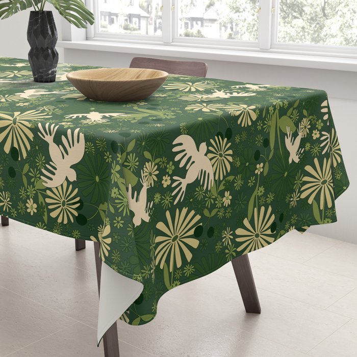 Birds & Flowers Green Tablecloth Gallery Image 3