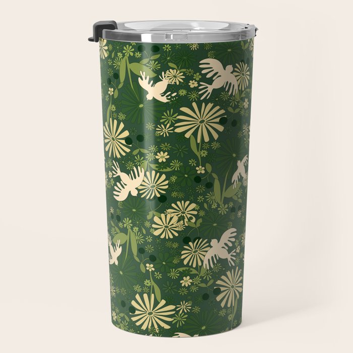 Birds & Flowers Green Travel Mug Gallery Image 3